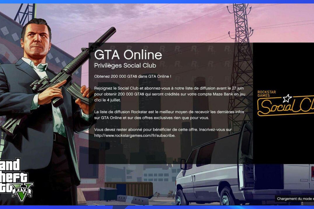 GTA Online Prime de 200000 GTA$ via la Newsletter