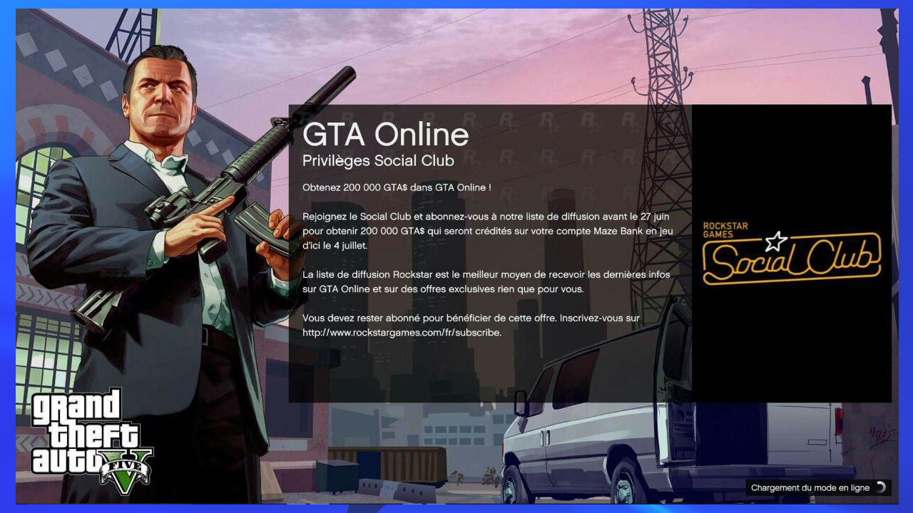 GTA Online Prime de 200000 GTA$ via la Newsletter