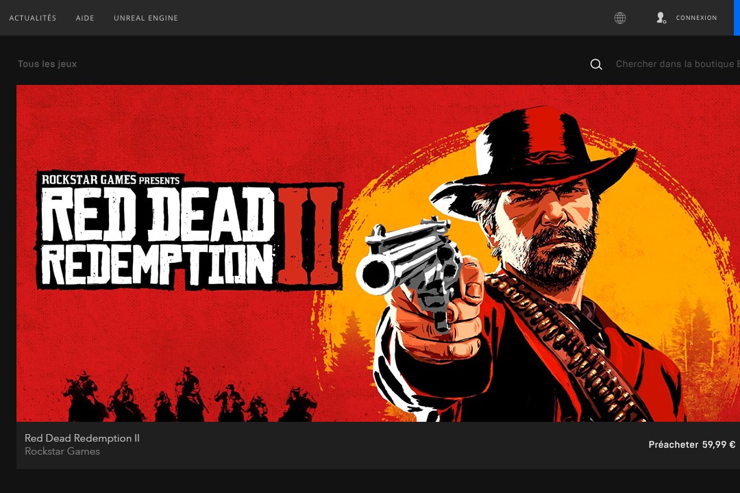 Red Dead Redemption II Epic Games Store annonce 22 Avril 2019