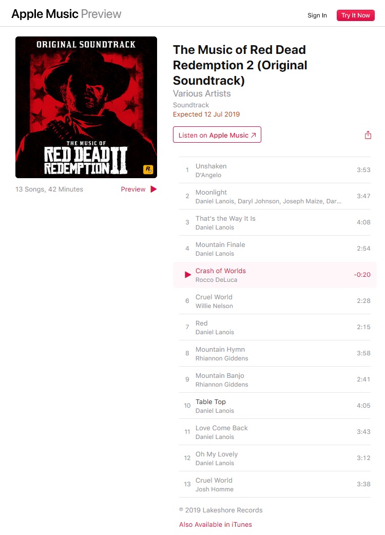 Apple Music RDRII Soundtrack