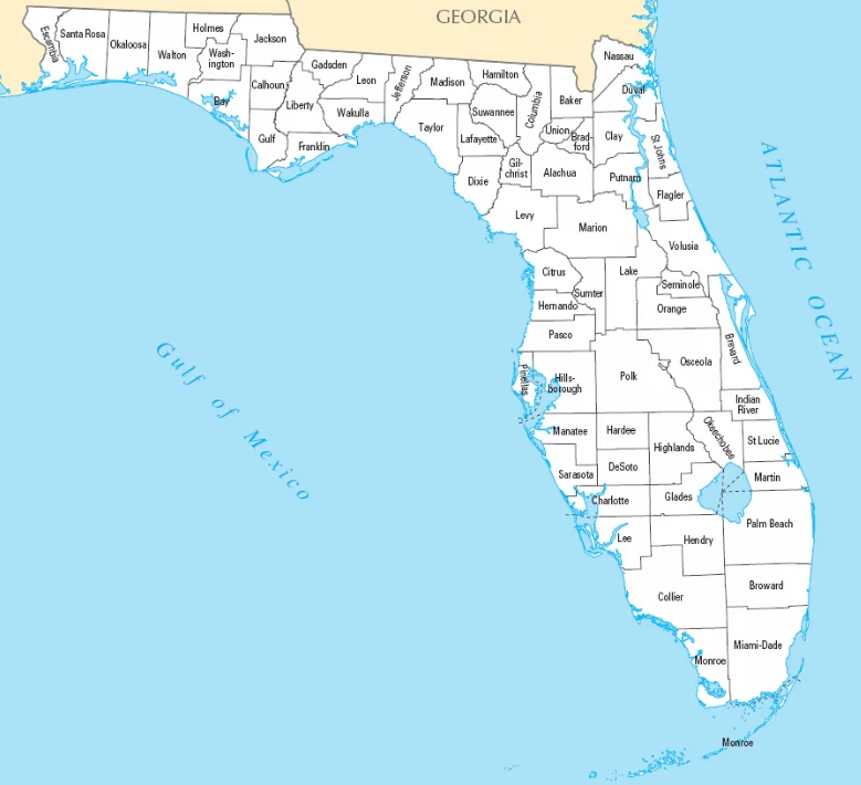 Carte des comtés en Floride © Arizona