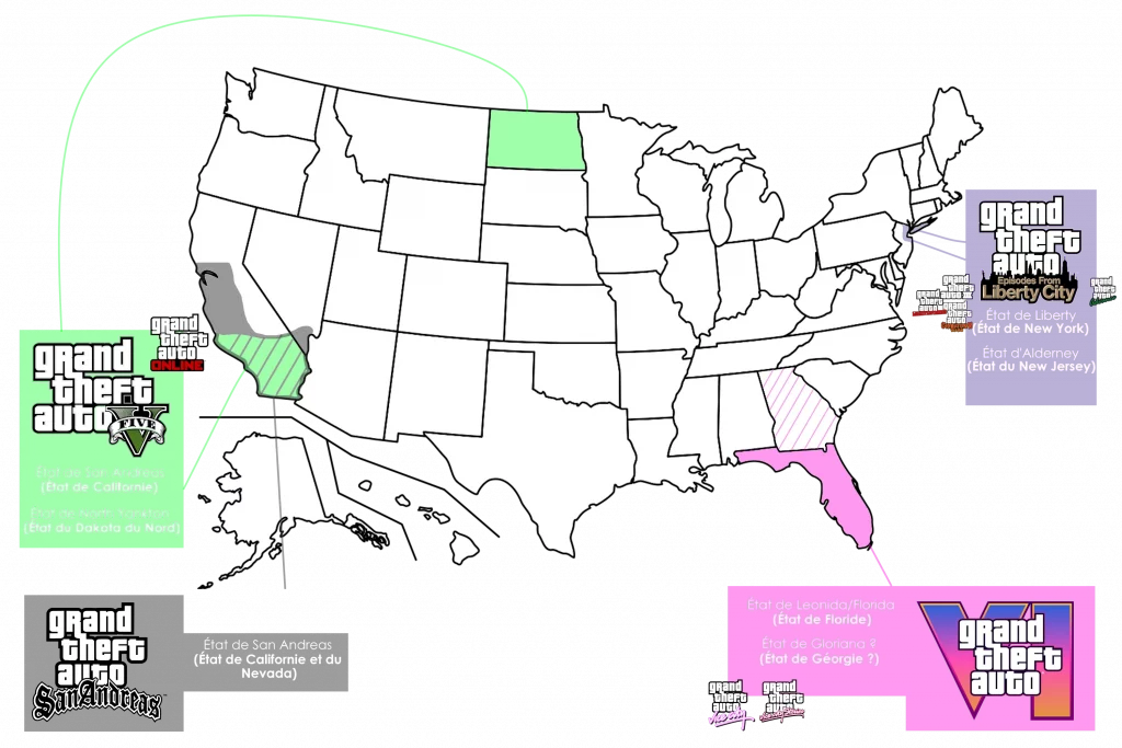 Carte récapitulative des états dans la licence GTA