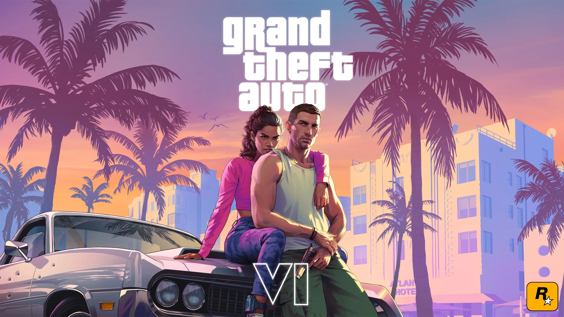 Artwork officiel de Grand Theft Auto 6 avec Jason et Lucia, les deux protagonistes du jeu. | Interview David O'Reilly