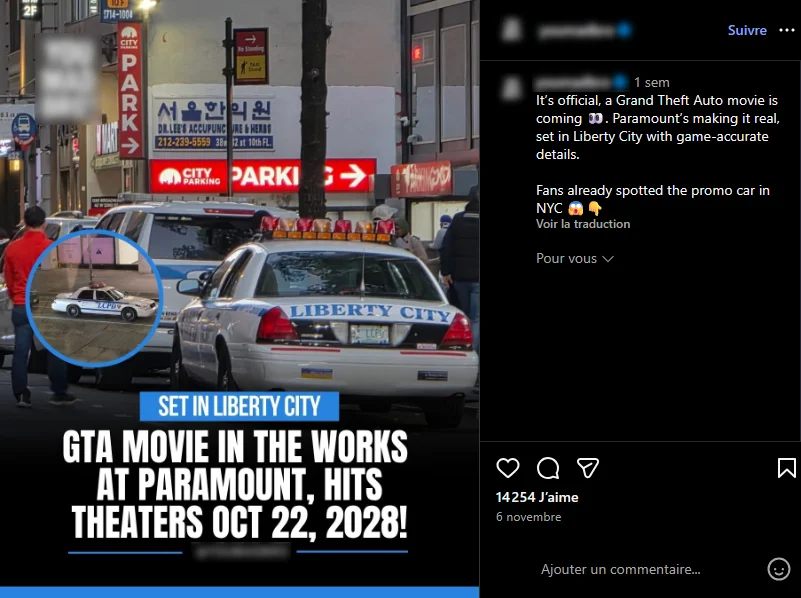 Capture d'écran du post instagram