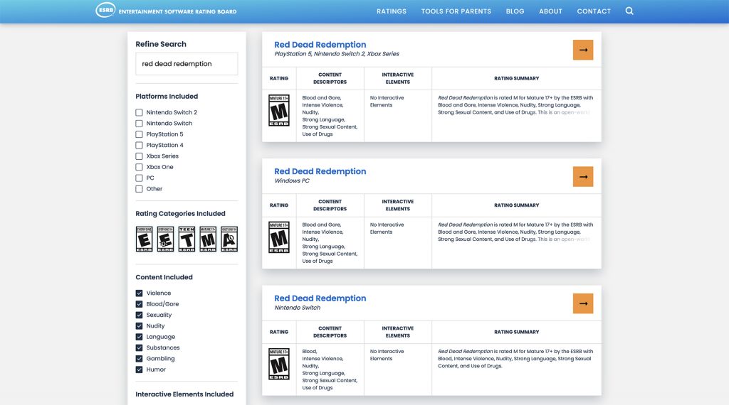 RDR ESRB