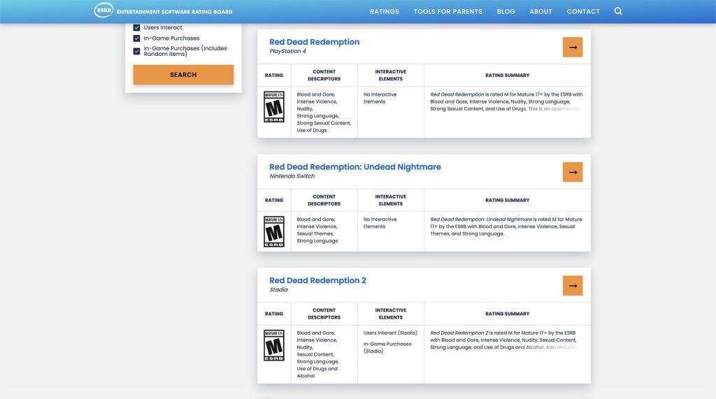 RDR ESRB