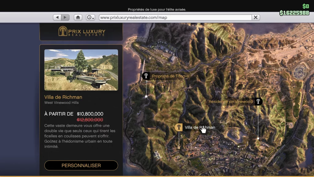 GTA O Une planque au sommet emplacement du manoir Richman