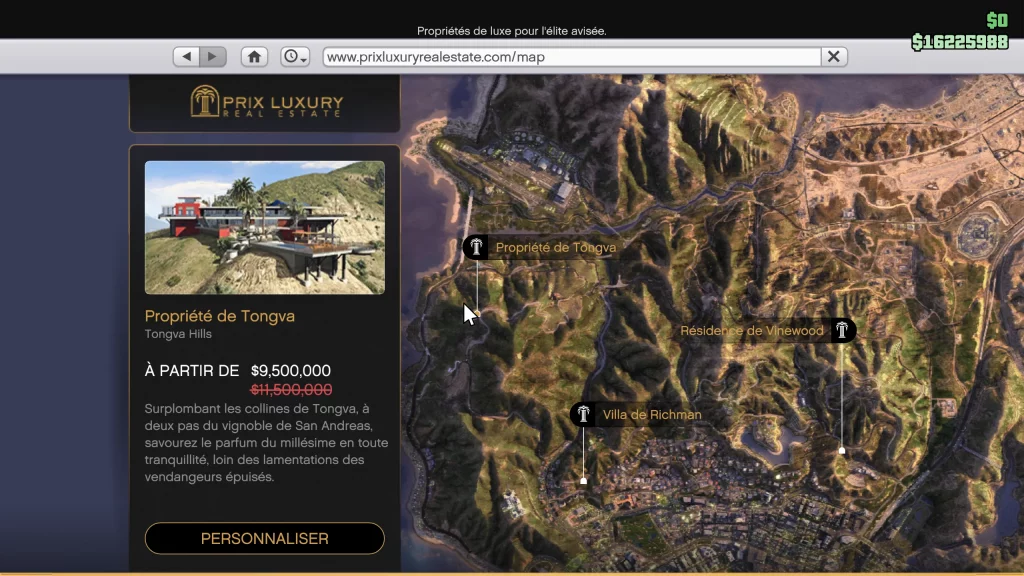 GTA O Une planque au sommet emplacement du manoir Tongva