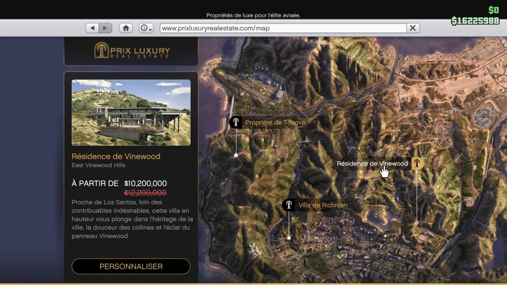 GTA O Une planque au sommet emplacement du manoir Vinewood