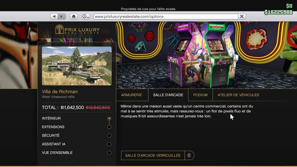 GTA Online intérieur manoir : le menu de personnalisation