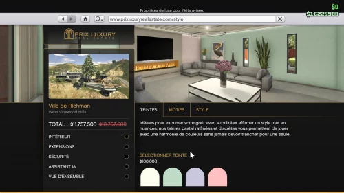 GTA Online intérieur manoir : le menu de personnalisation