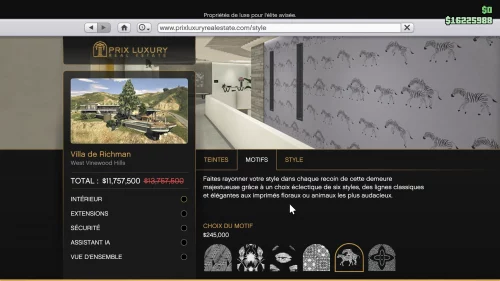 GTA Online intérieur manoir : le menu de personnalisation
