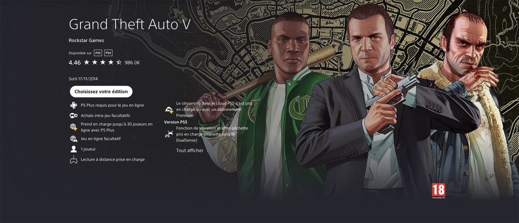 Fiche PlayStation Store GTA 5