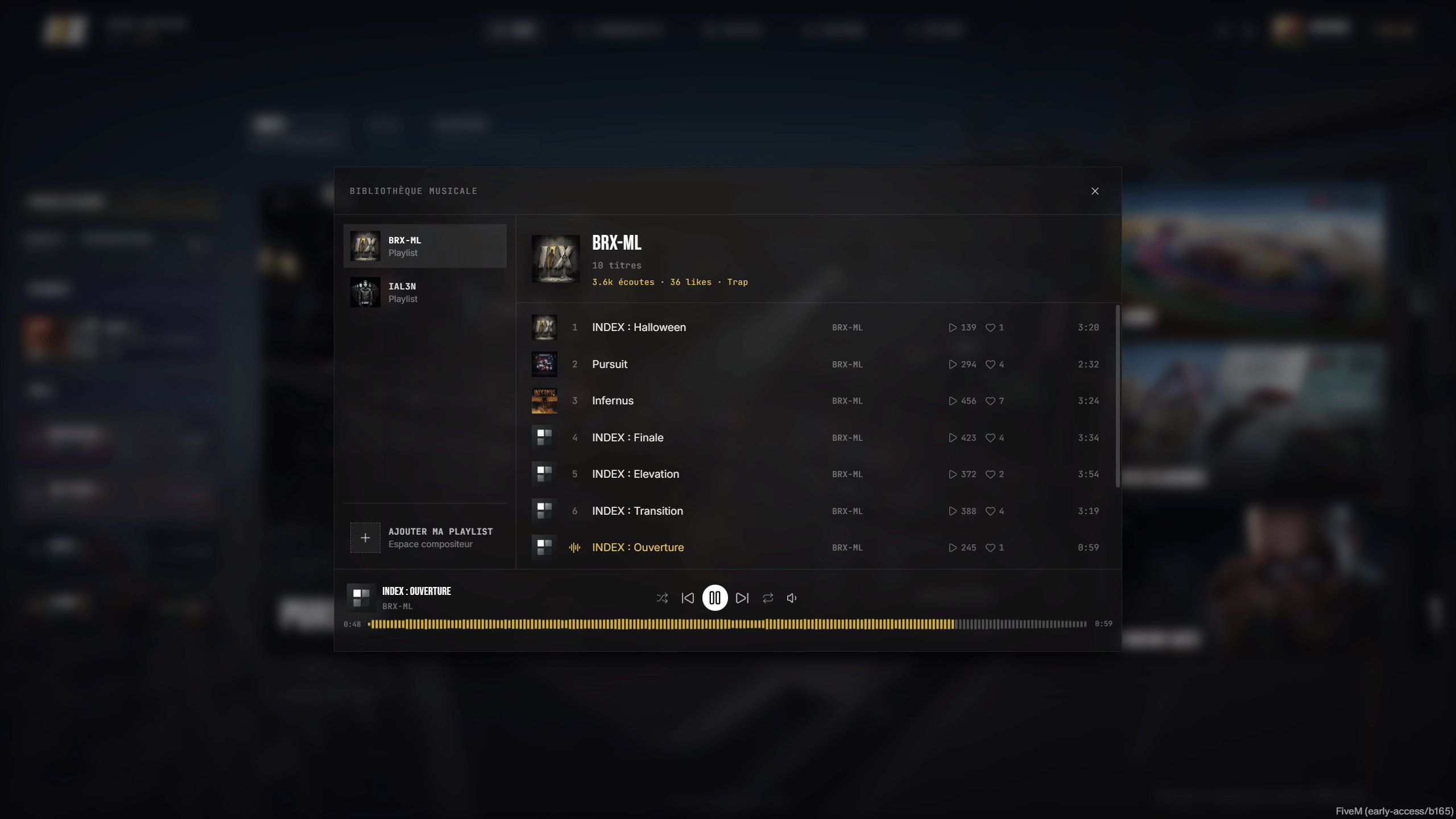 L'interface pour les musiques sur Index
