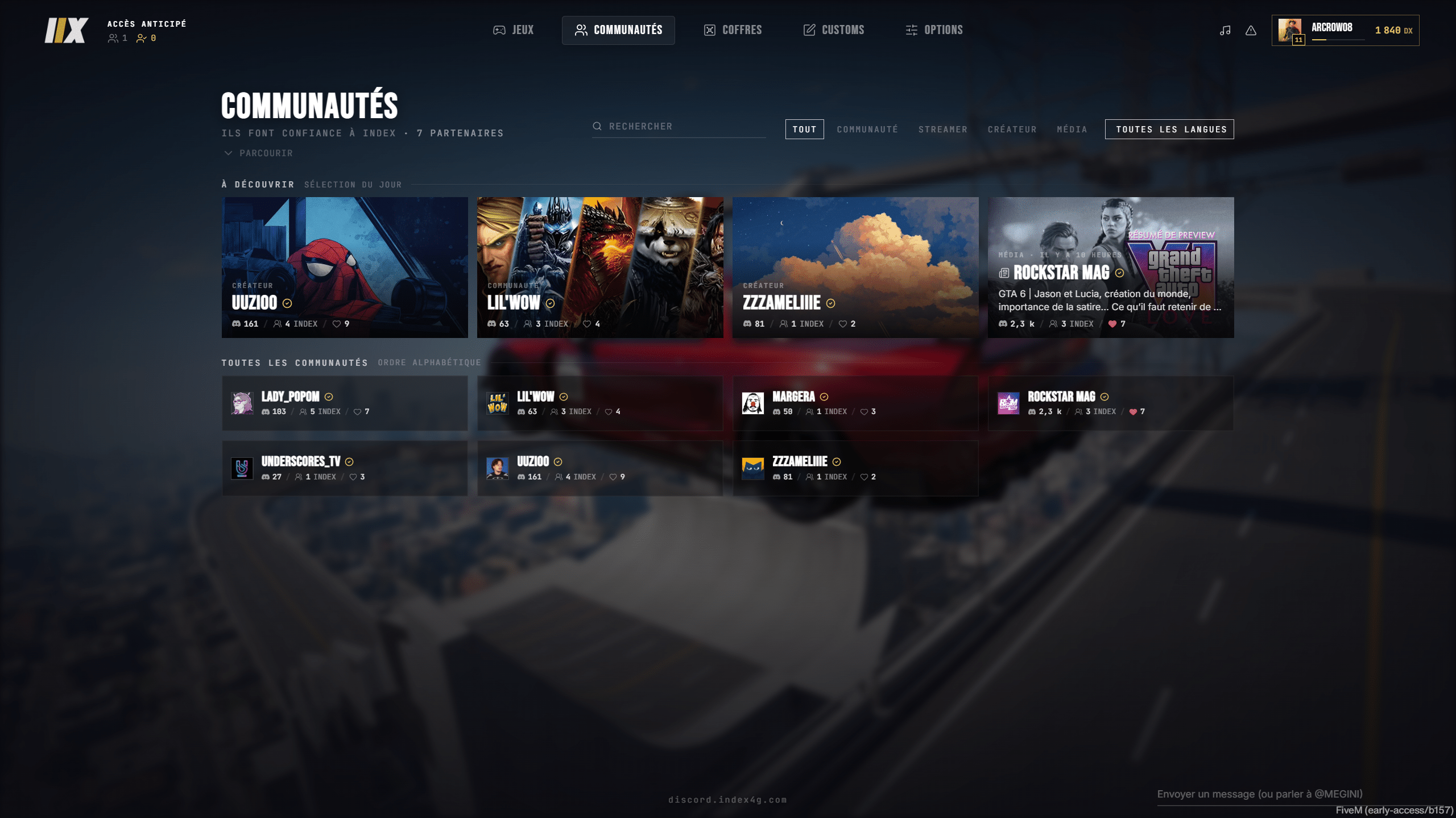 Le système de communauté directement en jeu sur INDEX